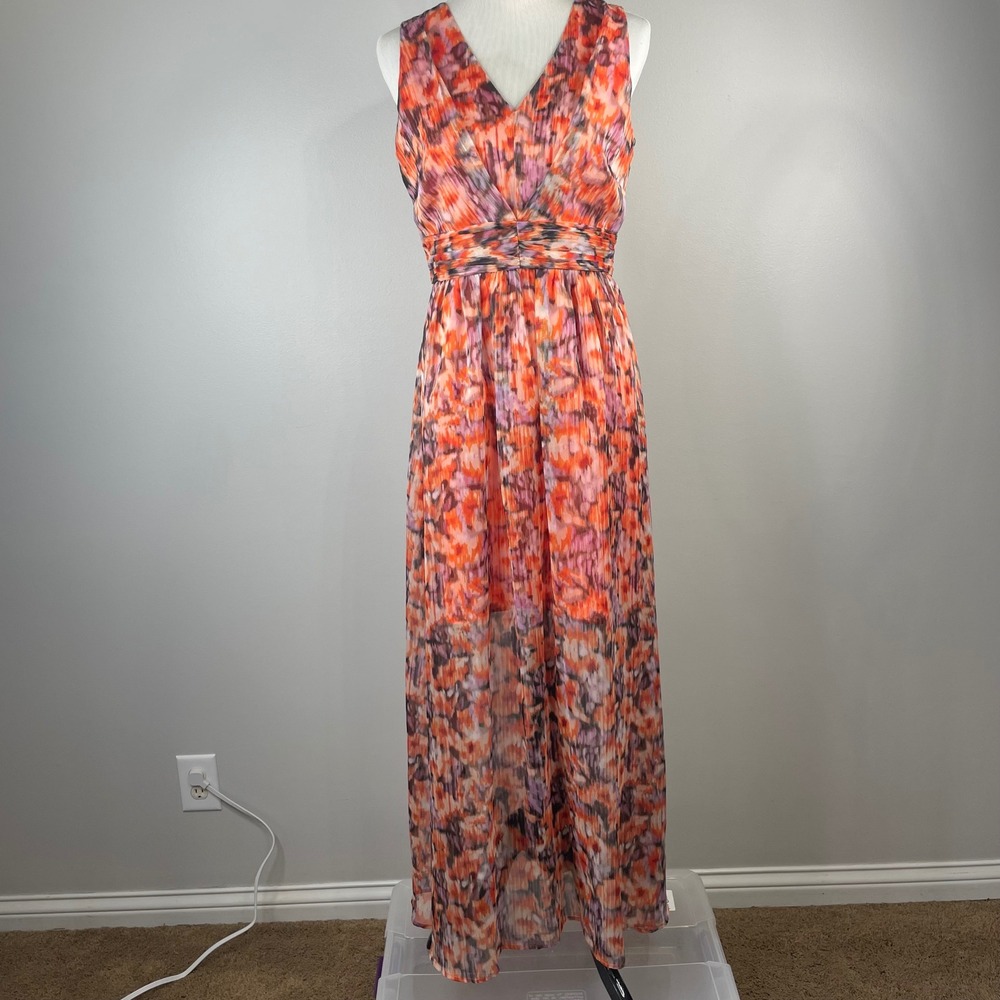 Marc New York Andrew Marc Orange Pink Watercolor Maxi Dress MD5CX666 Womens 8